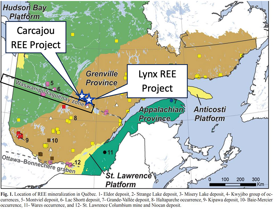 Figure 1 – Lynx and Carcajou REE projects, Saguenay Area, QC 